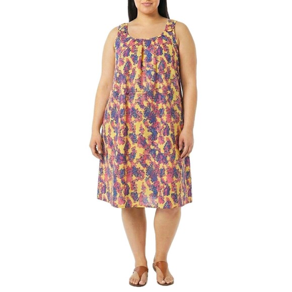 Anthony Richards Dresses & Skirts - A. Richards VTG Aughts Y2K Midi Sun Dress Yellow Floral Wooden Button Women's 1X